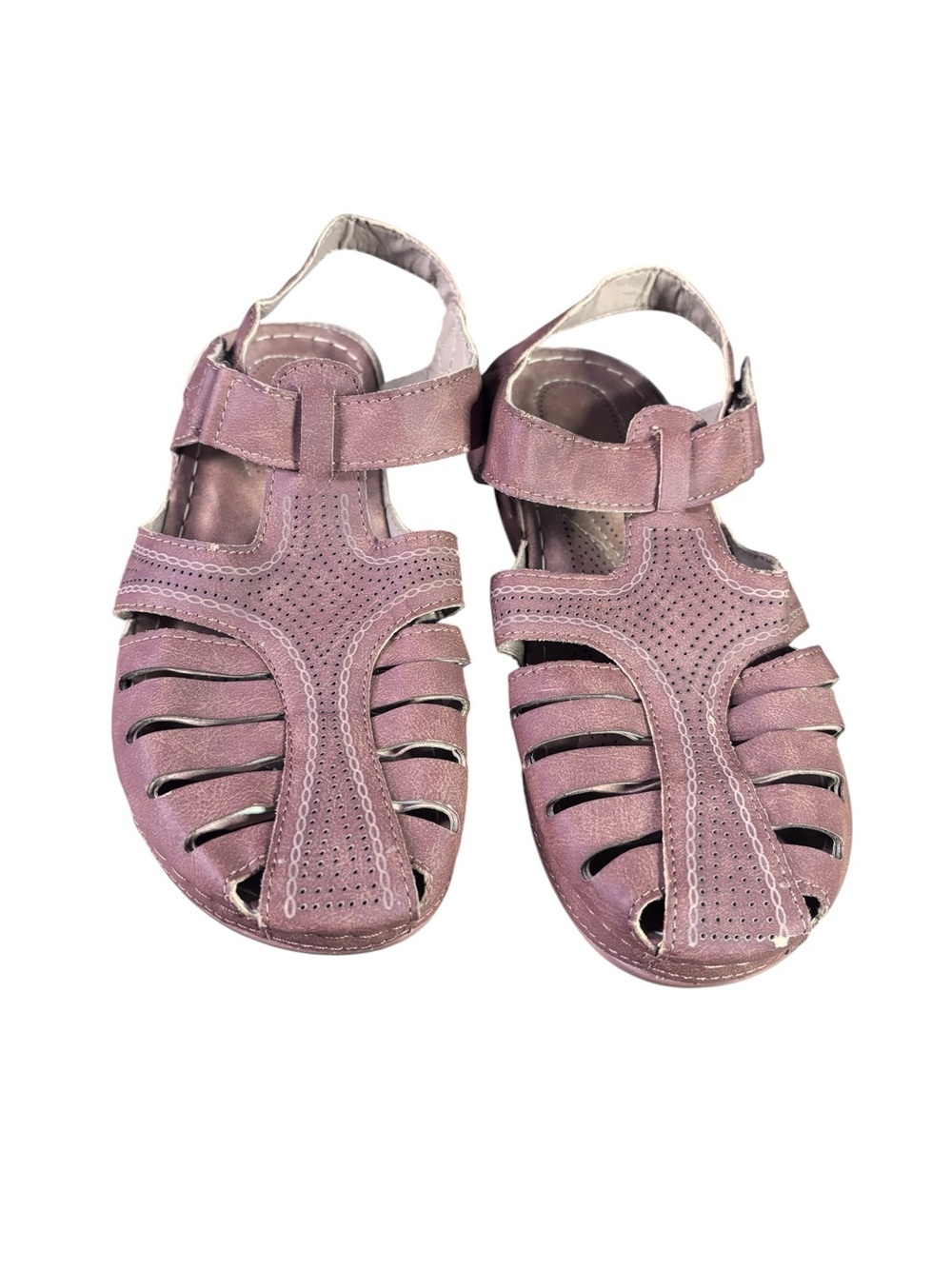 Faux Leather Perforated Sandals with Ankle Strap